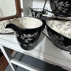 Floral Black and White Ceramic Measuring Cup by Temptations by Tara from QVC.